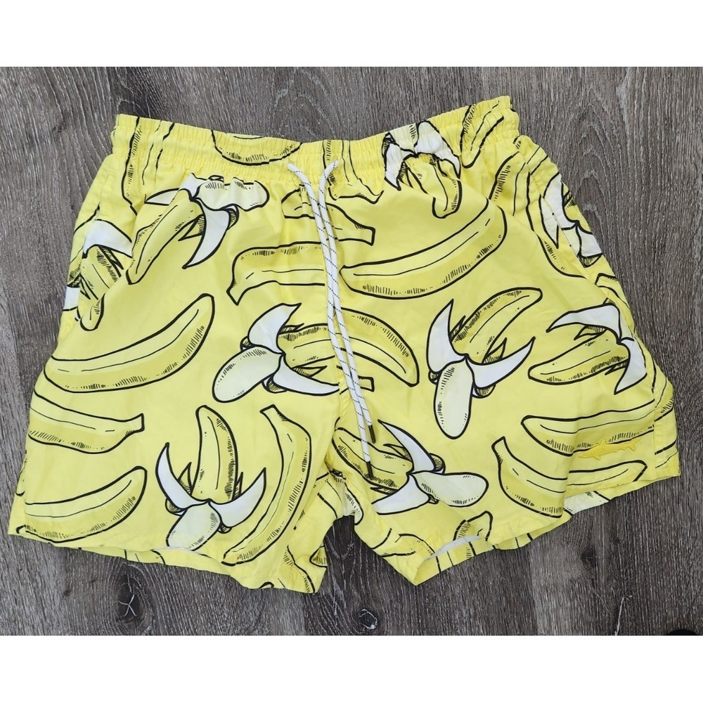 Uzzi Activewear Mens Banana Print Swim Trunks Yellow Board Shorts Size M
